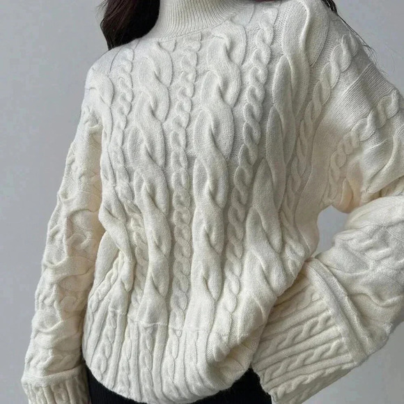 Apricot Casual Women's Color Twist Knit Warm Long Sleeve Sweater - Picture 3 of 6